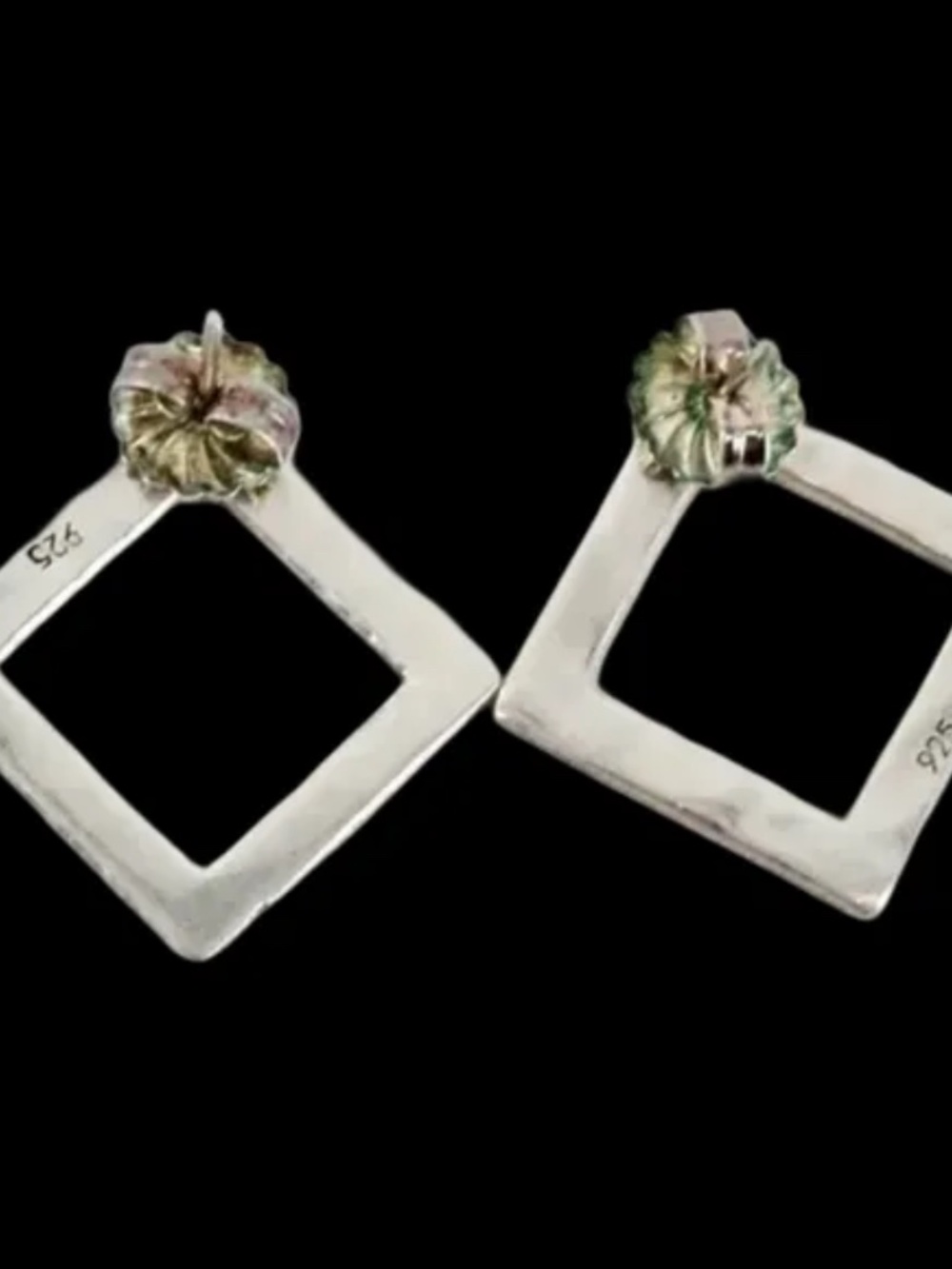 Hammered Sterling Silver .925 Square Post Stud Earrings 9.29 grams 1" x 1" - Picture 3 of 16